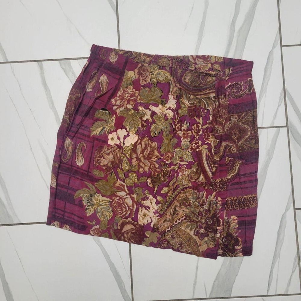 Vintage plus size mini skirt boho floral 90s